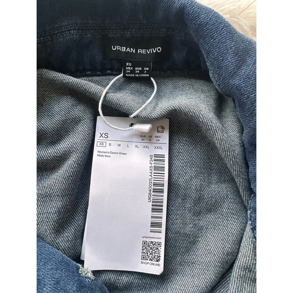 Dark Blue Denim Midi Dress with Statement Collar - Picture 4 of 5